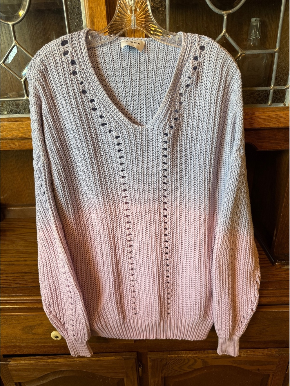 Storia Ombre Knit Sweater Size S Oversized Blue Pink Openwork